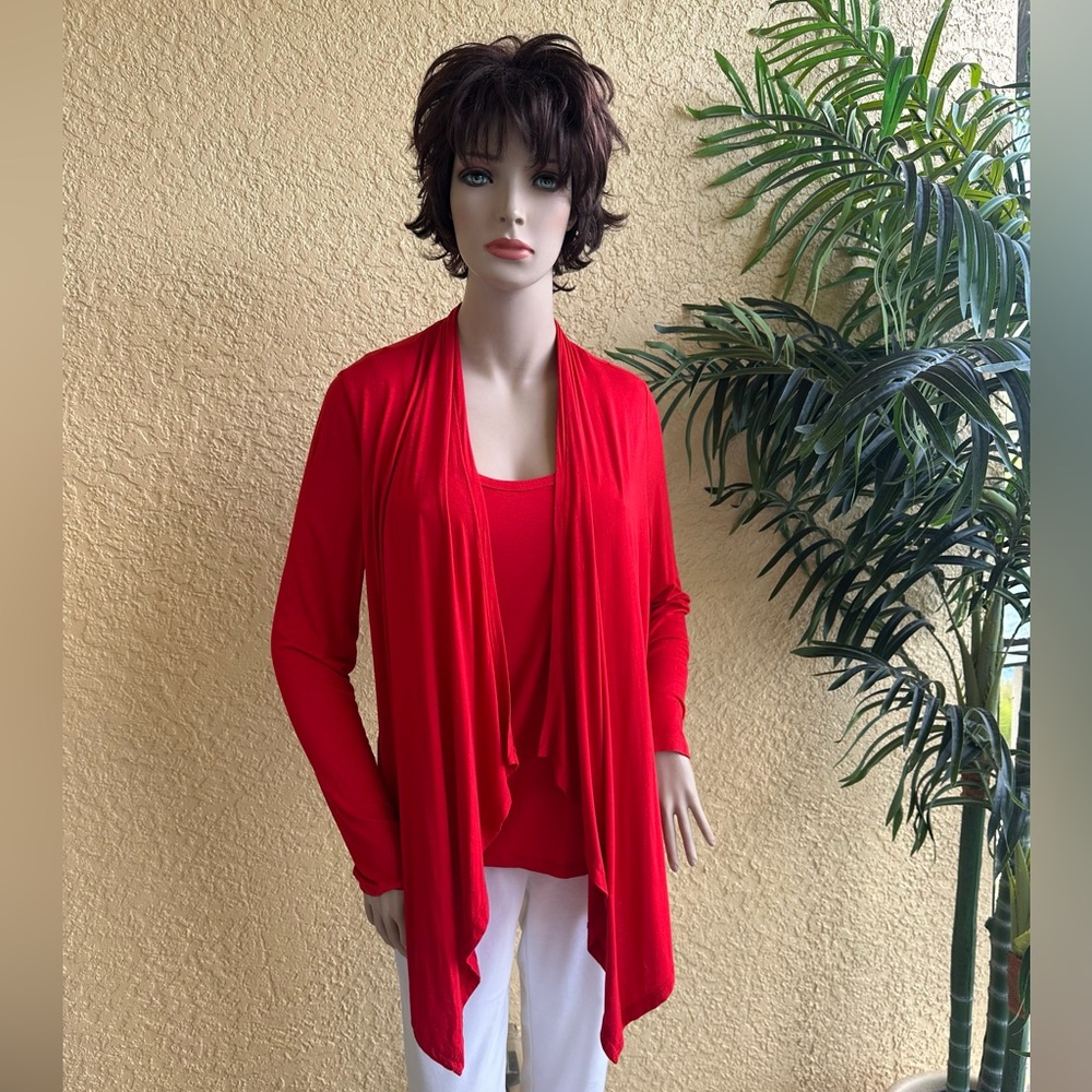 Karen Kane red layered drape cardigan
